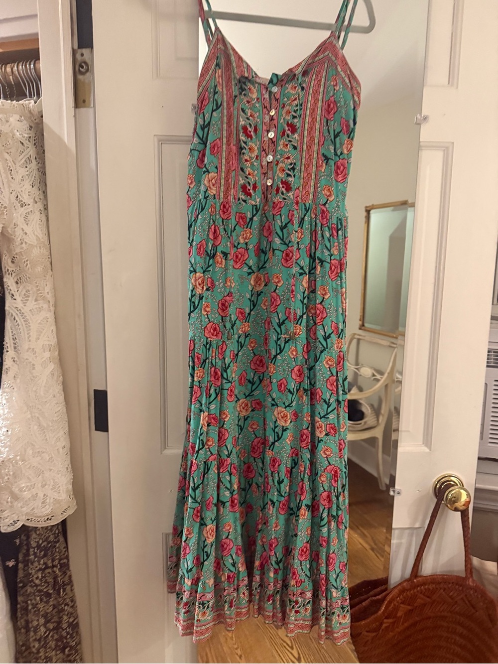 Floral Teal Maxi Dress with Spaghetti Straps